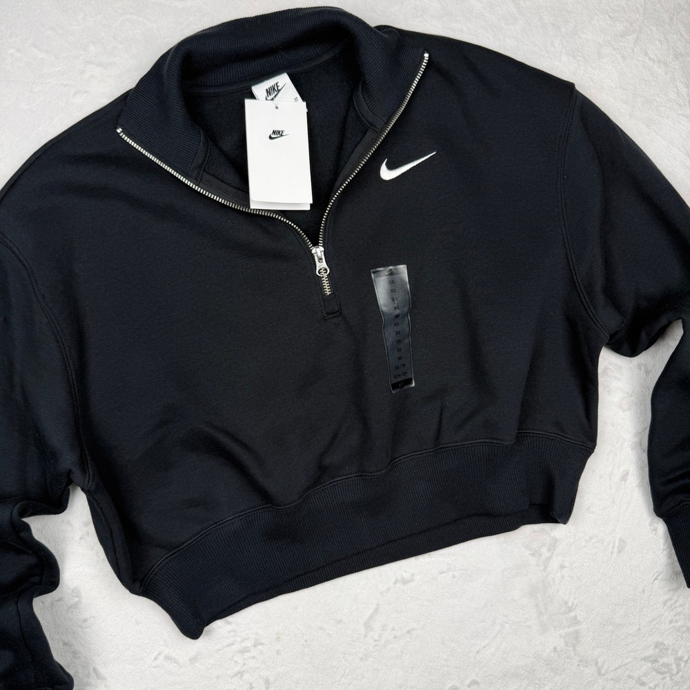 NWT Nike Phoenix Fleece Quarter-Zip Cropped Sweatshirt XS Black Gorpcore Sporty - Picture 3 of 8